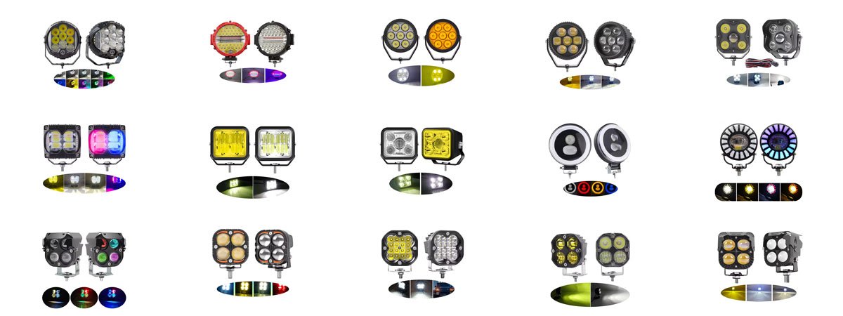 Luces de trabajo LED con anillo de luz RGB y múltiples colores para personalización automotriz