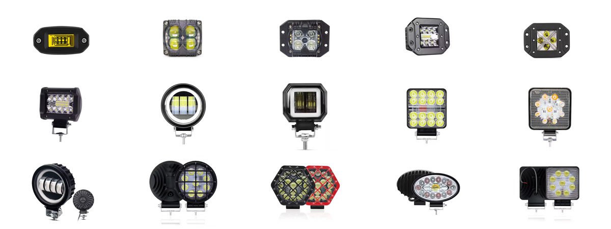 Colección de luces de trabajo LED cuadradas y redondas para vehículos y maquinaria
